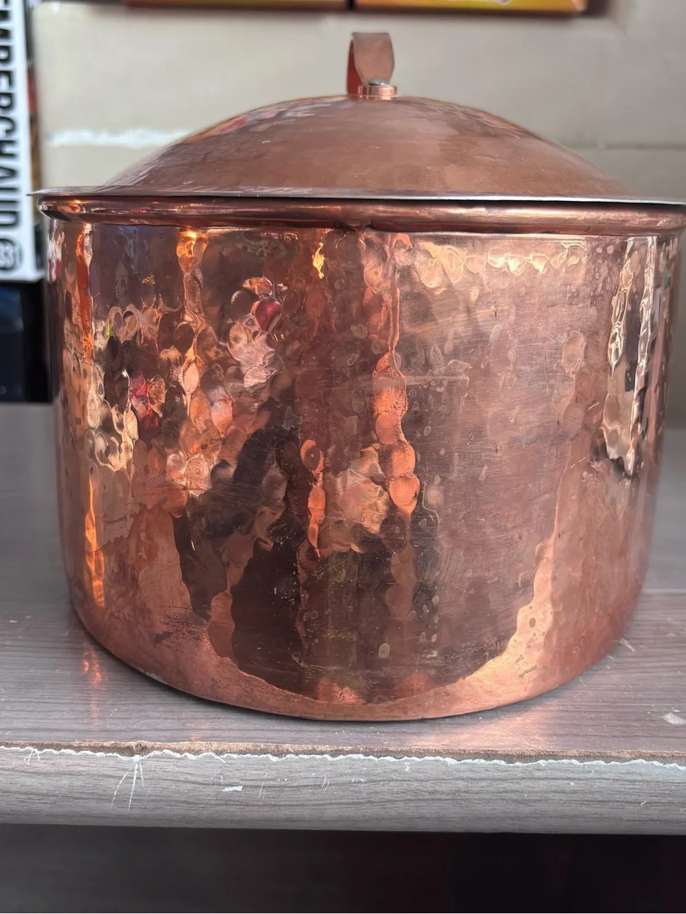 Williams Sonoma Hammered Copper Bread Box Handcrafted Turkey W.S. 1956 Large